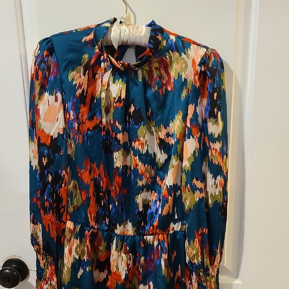 NWOT Colorful Abstract Long Sleeve Dress With High Neckline